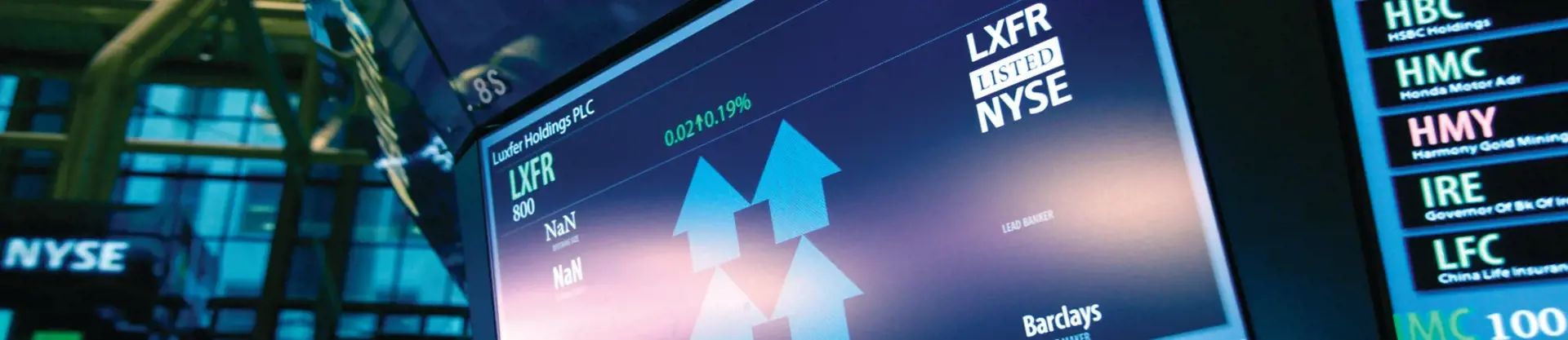 NYSE screen with LXFR share price on